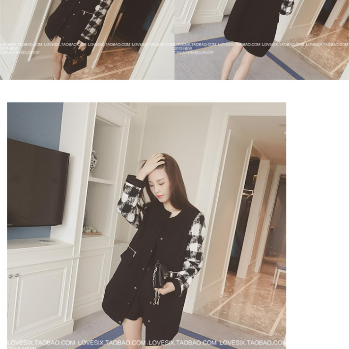 เสื้อกันหนาว สไตล์เกาหลี แต่งผ้าขนลายสก๊อตที่แขนนิ่ม ผ้าใยสังเคราะห์ เนื้อนุ่มลื่น แบบเก๋ พร้อมส่ง BLACK