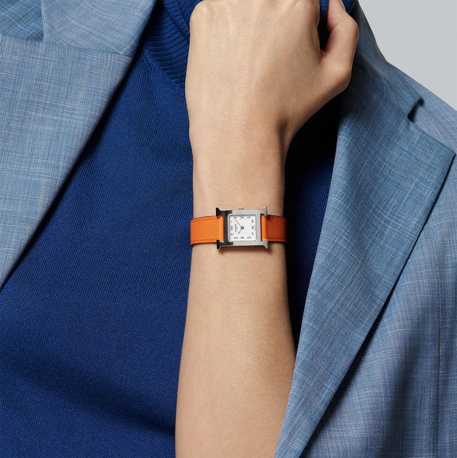 Hermes White Enamel Orange Swift H Hour PM Watch