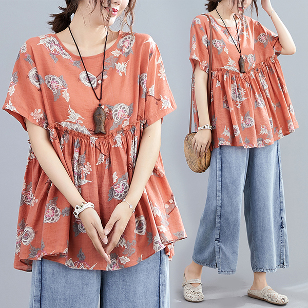 เสื้อผ้าฝ้าย เสื้อผ้าลินิน สไตล์ฤดูร้อน BY Lian Zhi Cotton and linen art สไตล์VINTAGE มีขนาดไซส์อกประมาณ 35-40 นิ้ว