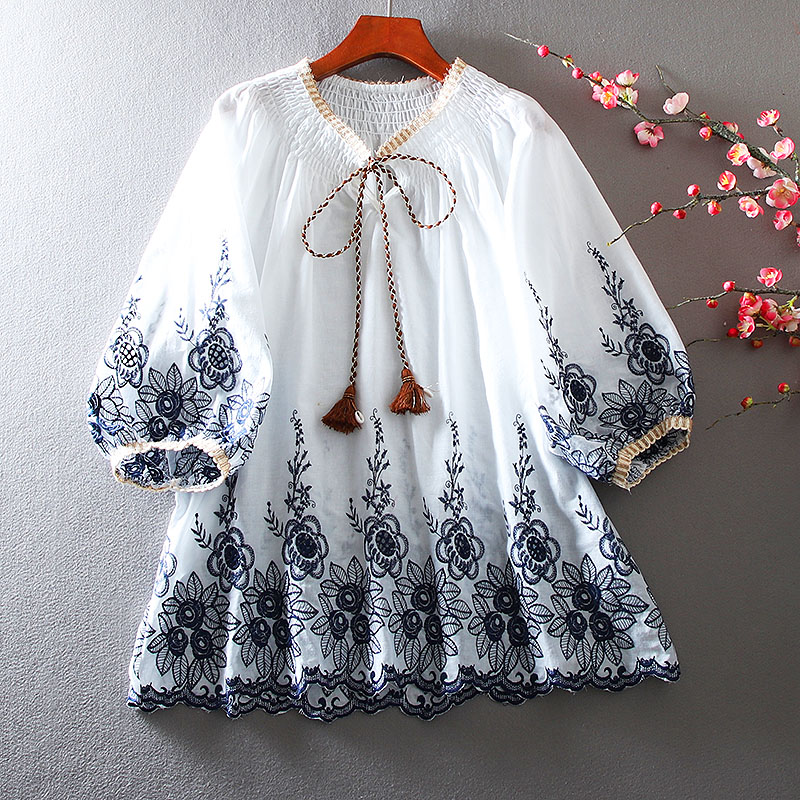 เสื้อลินิน เสื้อผ้าฝ้ายลินิน เสื้อเชิ้ตผ้าลินิน ปักลายสวยๆด้วยด้าย สไตล์VINTAGE