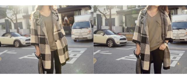 เสื้อกันหนาว ผ้าทอลายตาราง ตัวโคล่ง ทรงสวย สีครีมดำ งานดีสวยเหมือนแบบ พร้อมส่งเลยจ้า ครีมดำ