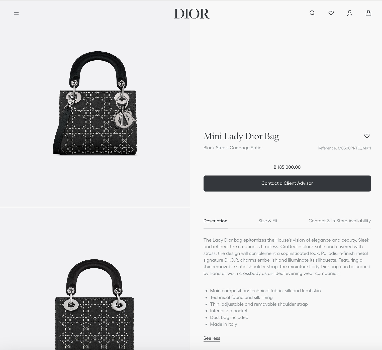 Christian Dior Grey Strass Cannage Satin Mini Lady Dior SHW