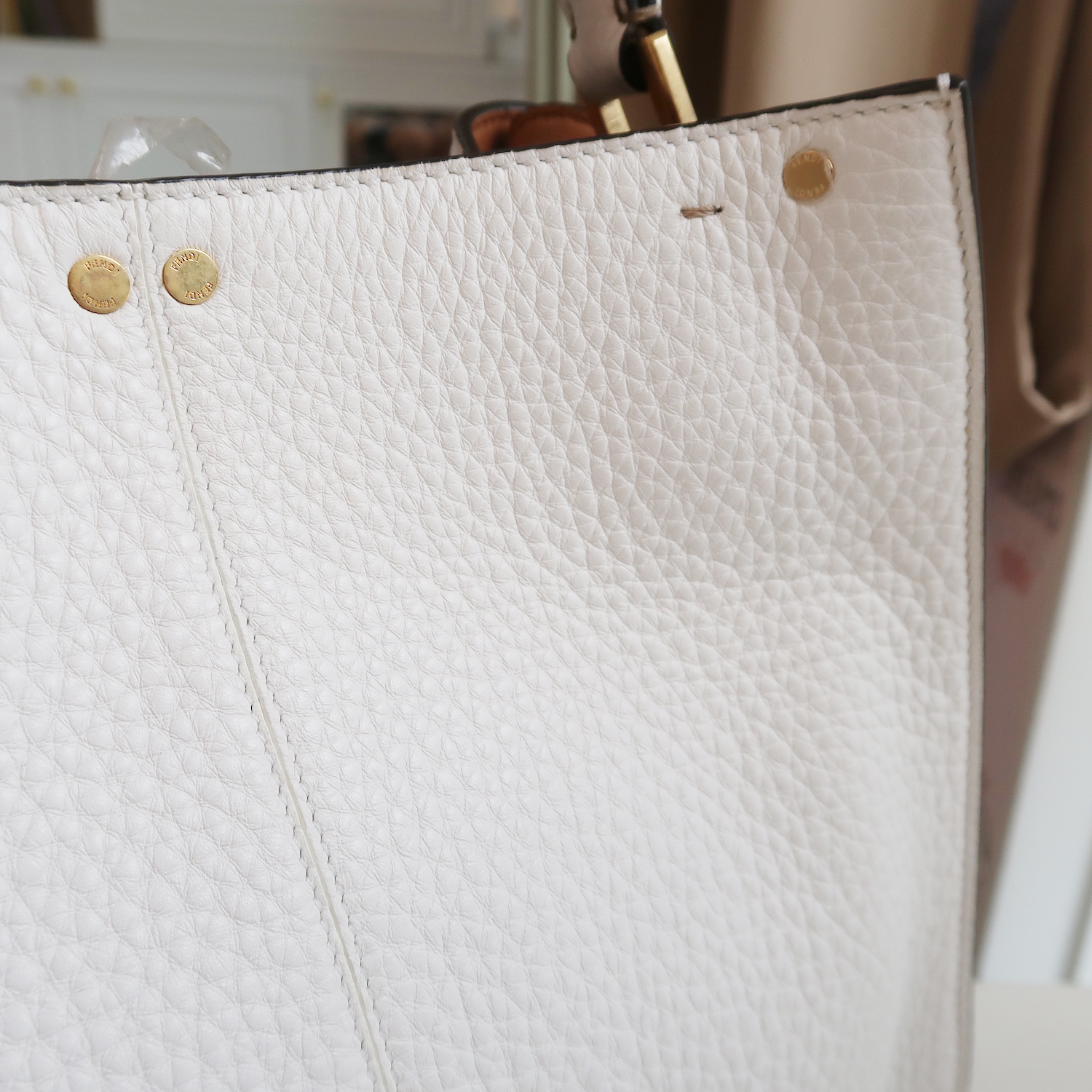 Fendi White Grained Calfskin X-Lite Peekaboo Medium GHW