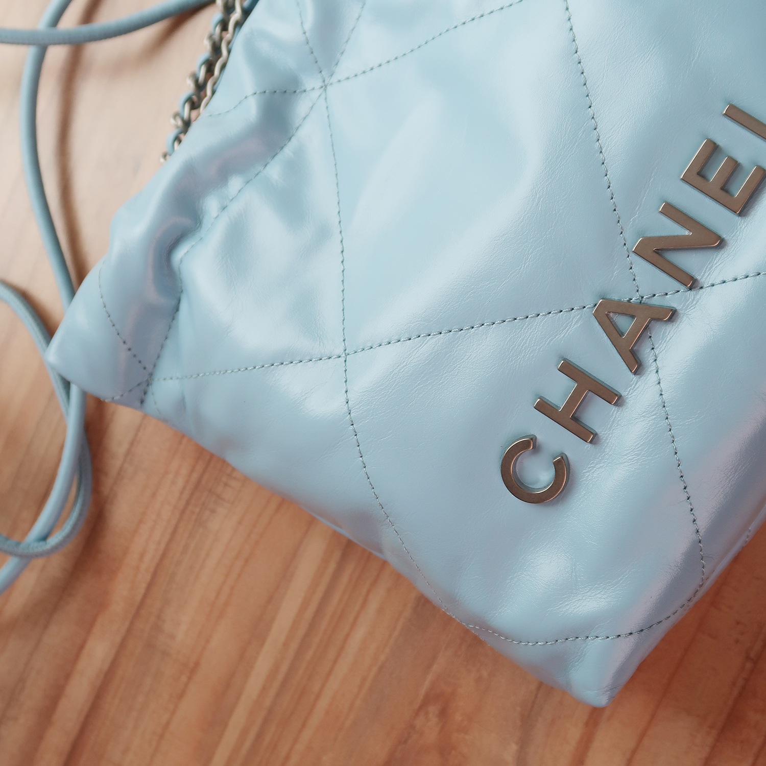 Chanel Blue Shiny Calfskin Mini 22 SHW
