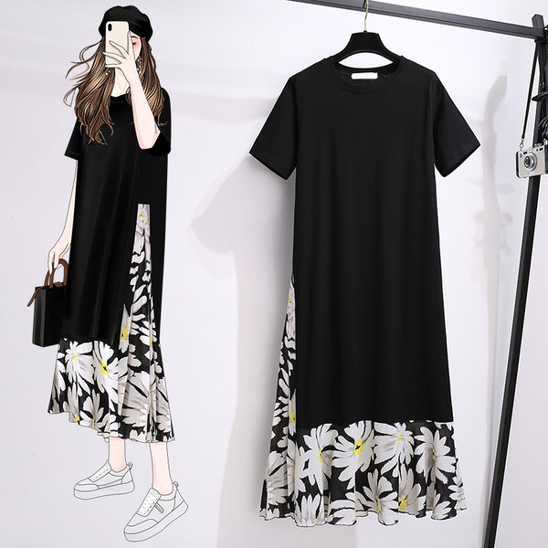เดรสคนอ้วน เดรสสาวอวบ ชุดเดรสคนอ้วนวัยรุ่นแขนสั้น BY PLUS SIZE Girl
