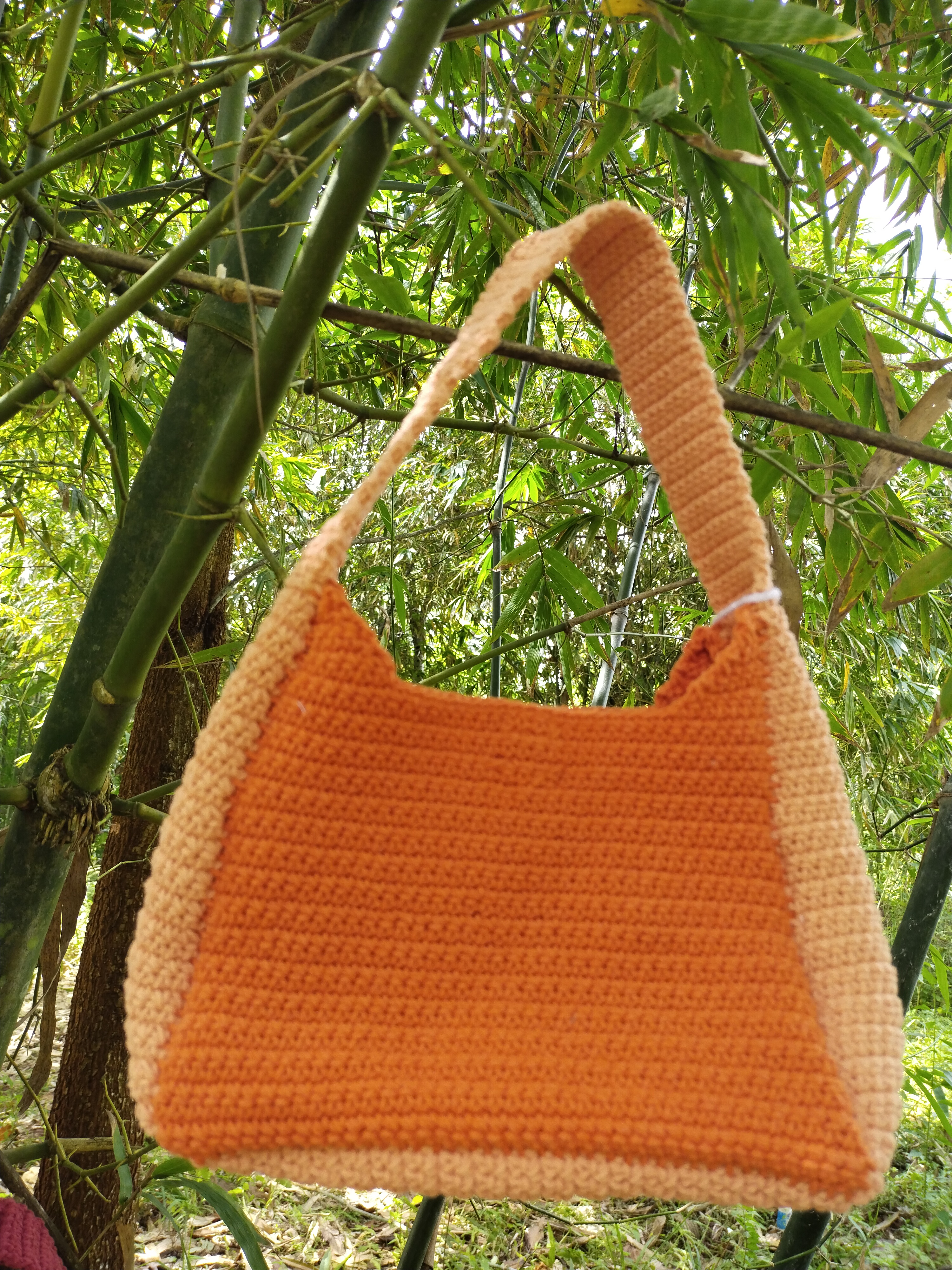 Bancrochet กระเป๋าถักโครเชต์ crochet bag ส้ม 8*5.5 สาย 7 inch