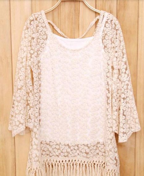 เสื้อ ลูกไม้ สไตล์ วินเทจ สีครีม สามารถใส่เป็น มินิ เดรสได้ เท่สุด ๆ no 91503