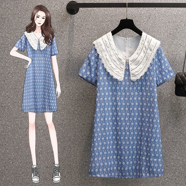 เดรสคนอ้วน เดรสสาวอวบ ชุดเดรสคนอ้วนวัยรุ่นแขนสั้น BY PLUS SIZE Girl