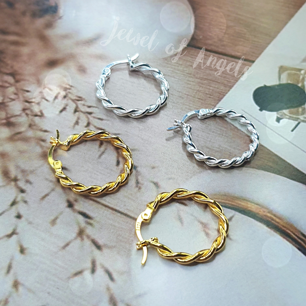 ต่างหูห่วงเงินแท้ S925 รุ่น Deserve ห่วงเกลียวใหญ่ สีเงิน สีทอง ตุ้มหูห่วง เงินแท้ทั้งชิ้น Silver925