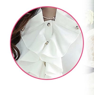 เสื้อเชิ้ตใส่ทำงาน เสื้อชีฟอง แขนยาว สีขาว แต่งกระดุม ที่ปก มีระบาย ที่อก เสื้อเชิ้ตผู้หญิง แบบมีดีไซน์ สำหรับสาว ผู้บริหาร 539997_1