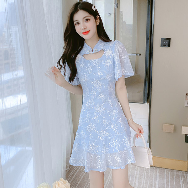เดรสลูกไม้ เดรสชีฟองสวยๆ แขนสั้น By Meiyi women's clothing