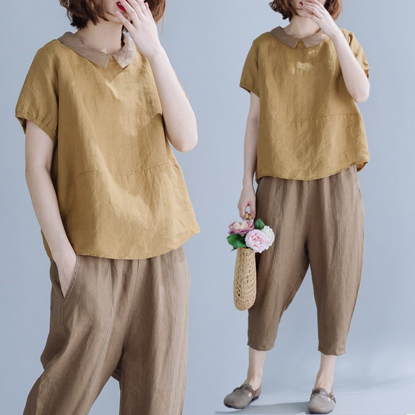 เสื้อลินินคนอ้วน เสื้อทีเชิ้ตคนอ้วนผู้หญิง เสื้อทีเชิ้ตตัวใหญ่ By Literary Plus size