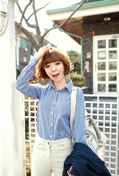 เสื้อผ้าแฟชั่น เสื้อเชิ้ตผู้หญิงลายสก๊อต ตารางเล็ก