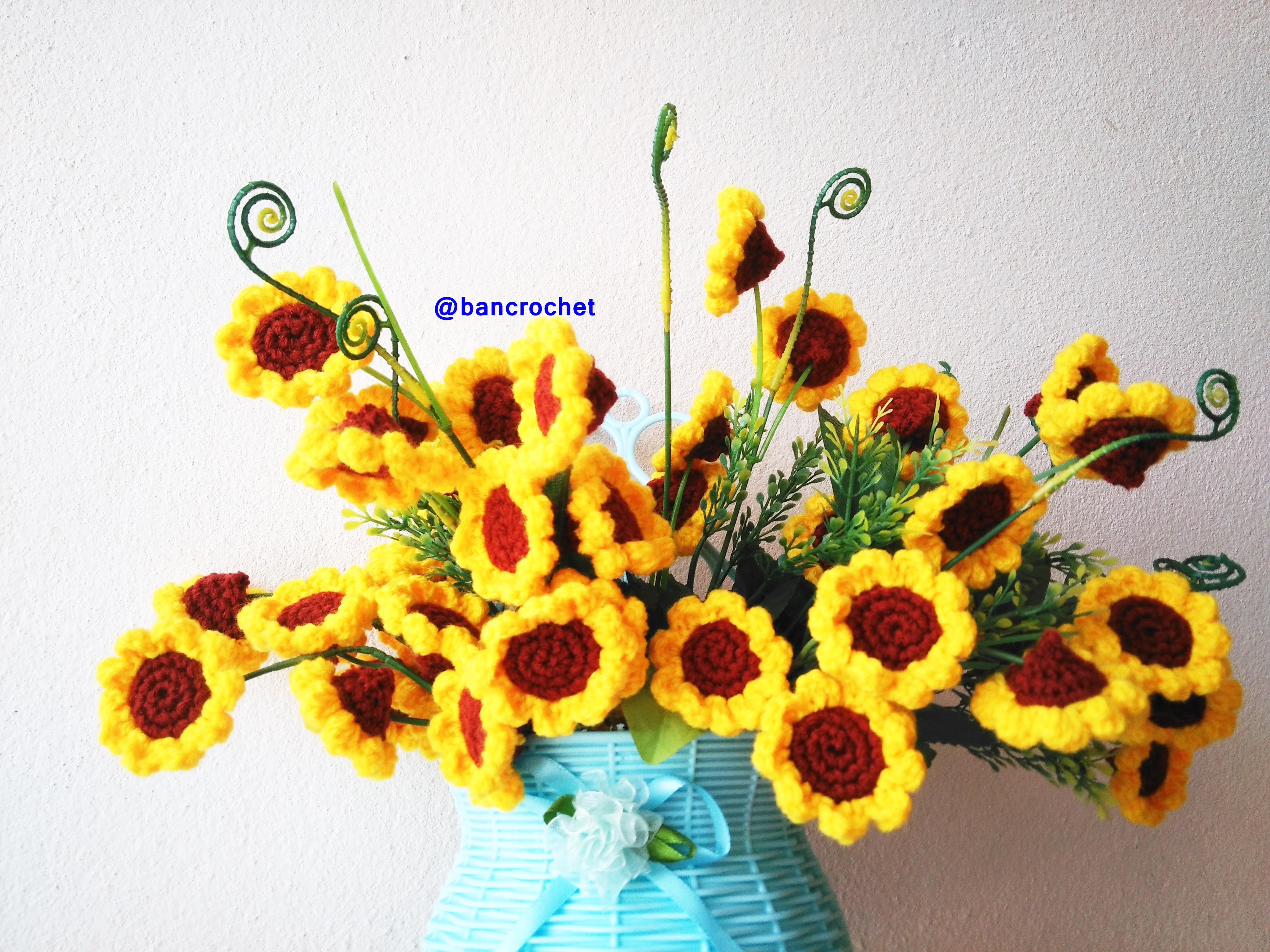 Bancrochet แจกันช่อดอกไม้แขวน crochet flowers vase hanger หลากสี 8 นิ้ว
