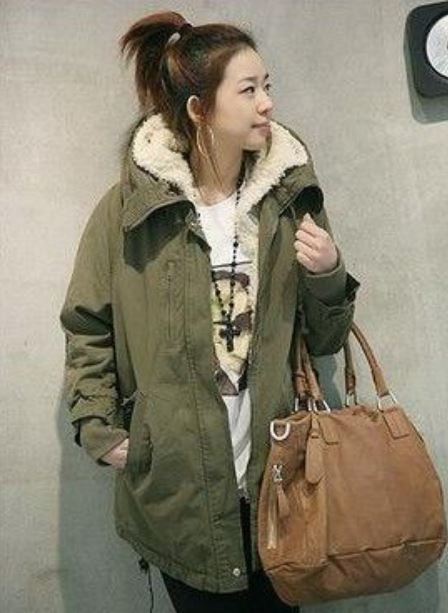 เสื้อโค้ทกันหนาวฮู้ดดี้ สีเขียว เท่ๆ กันหนาวกันลม ผ้าหนา+ซับในขนแกะ พร้อมส่งจ้า เขียวทหาร