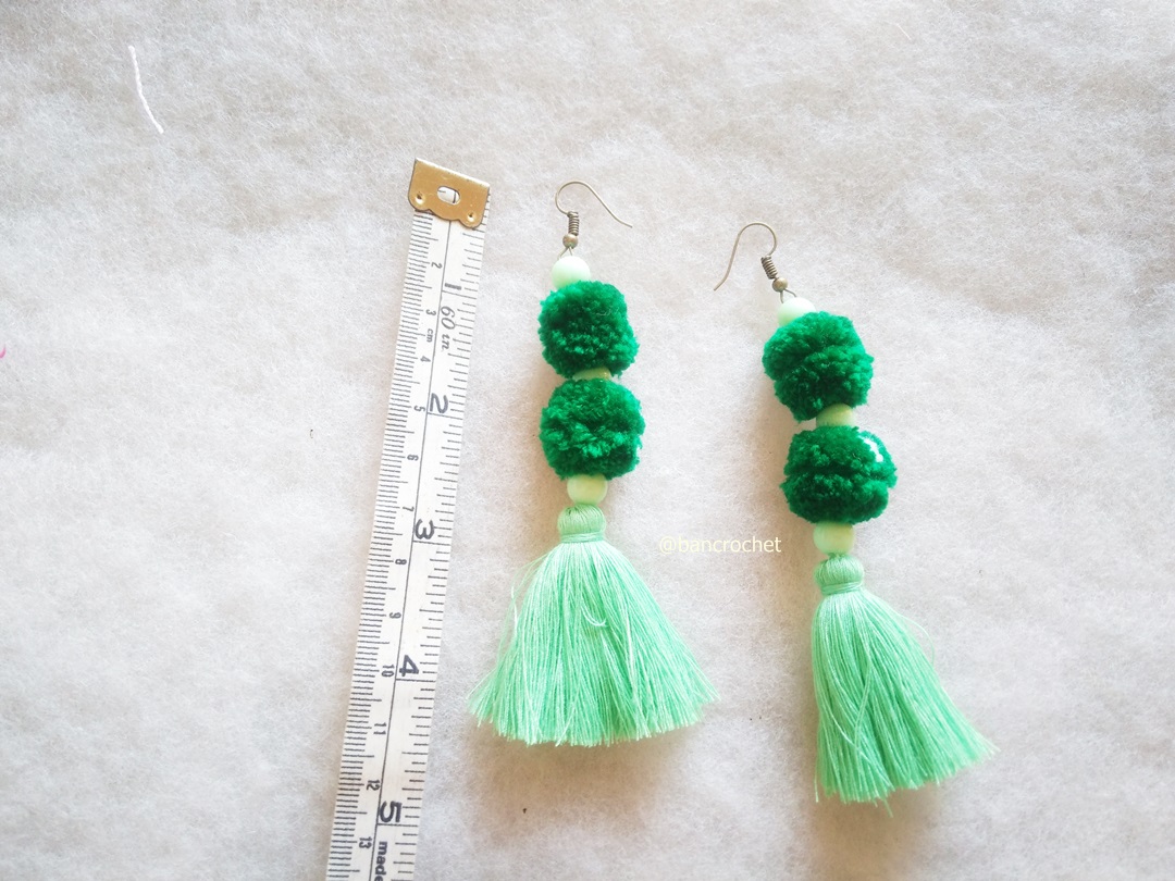 Bancrochet ต่างหูถักโครเชต์ crochet earrings สีเขียว 4.5 นิ้ว