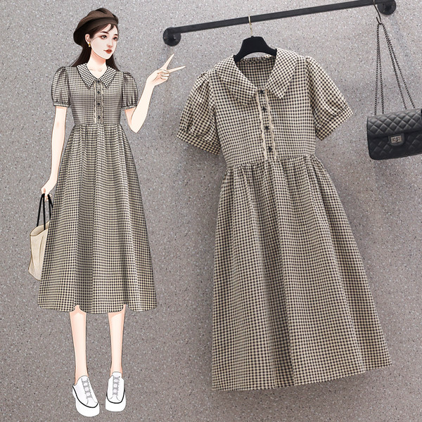 เดรสคนอ้วน เดรสสาวอวบ ชุดเดรสคนอ้วนวัยรุ่นแขนสั้น BY PLUS SIZE Girl