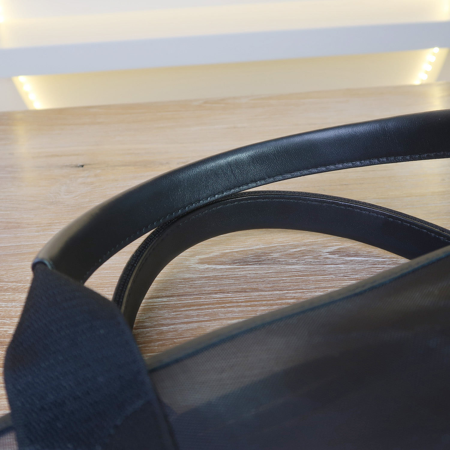 Balenciaga Black Mesh/Calfskin Logo Cabas S Tote Bag