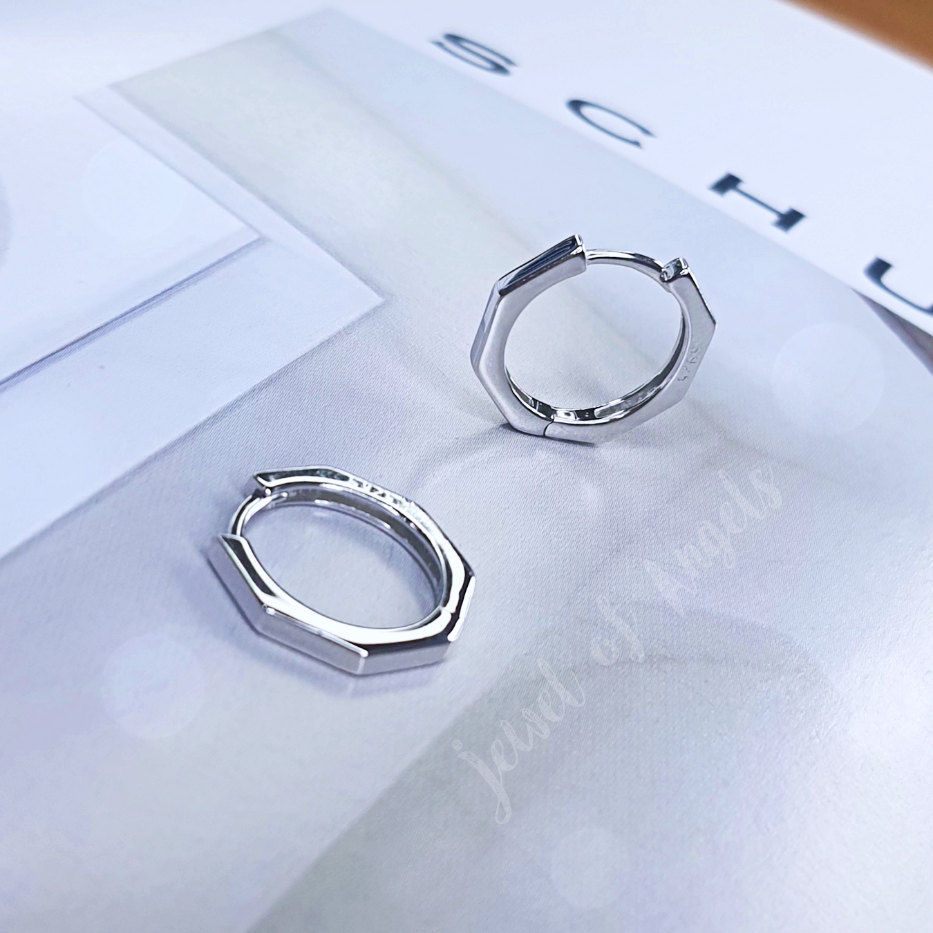 ต่างหูห่วงเงินแท้ S925 รุ่น Octagon ห่วงแปดเหลี่ยม สีเงิน สีดำ มินิมอล Silver925