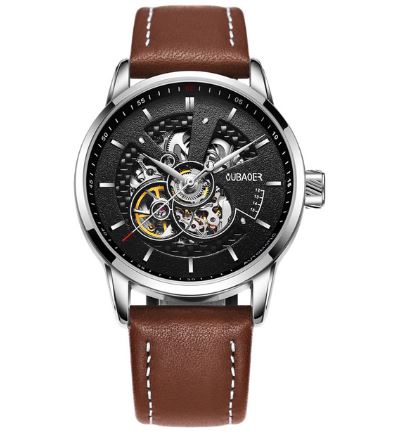 นาฬิกาข้อมือ โชว์กลไก Mechanical watch สายหนัง หน้าปัดด้านใน ดีไซน์ ลายเส้นถัก สาน งานดีไซน์ นาฬิกากลไก สปอร์ตสุดหรู 320432