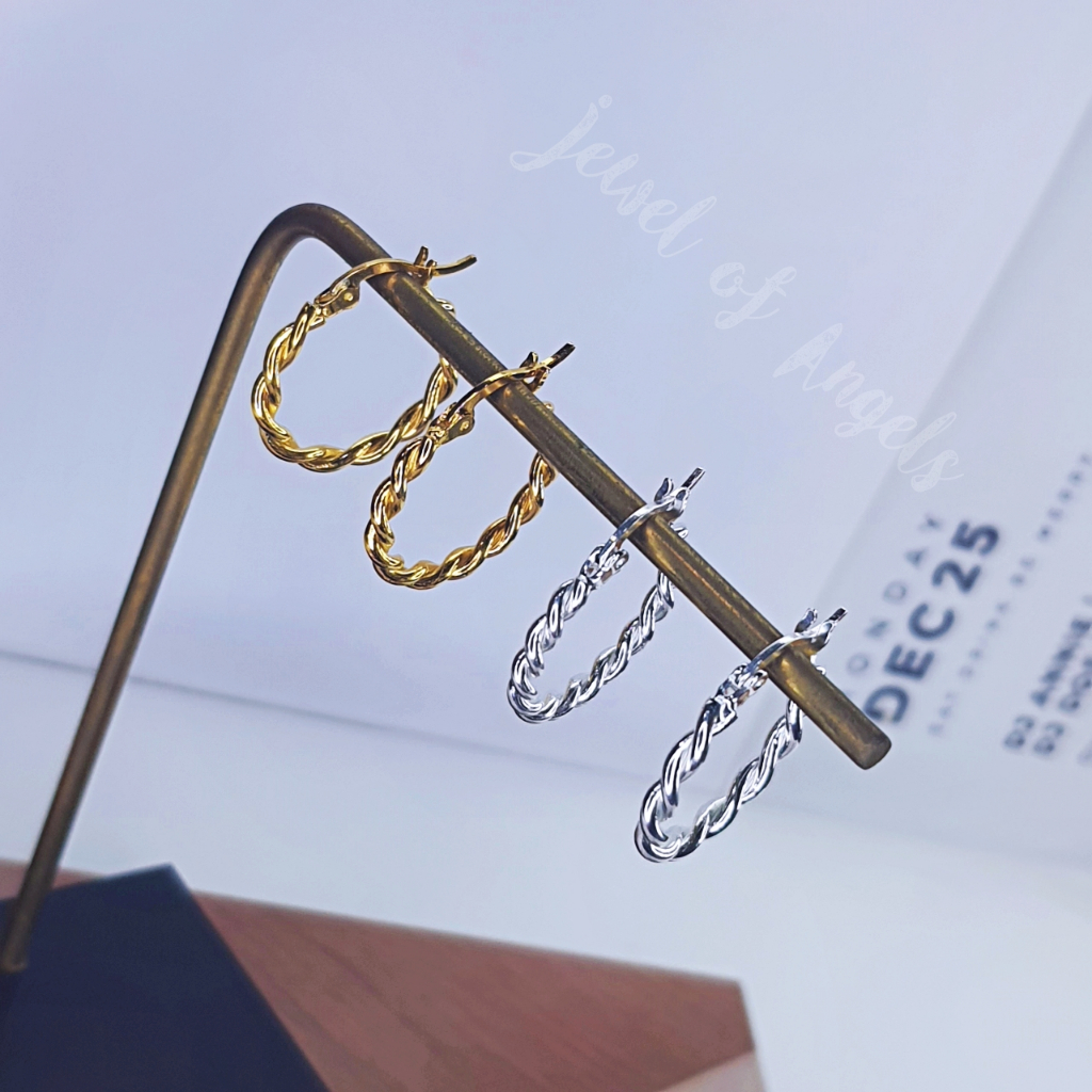 ต่างหูห่วงเงินแท้ S925 รุ่น Deserve ห่วงเกลียวใหญ่ สีเงิน สีทอง ตุ้มหูห่วง เงินแท้ทั้งชิ้น Silver925