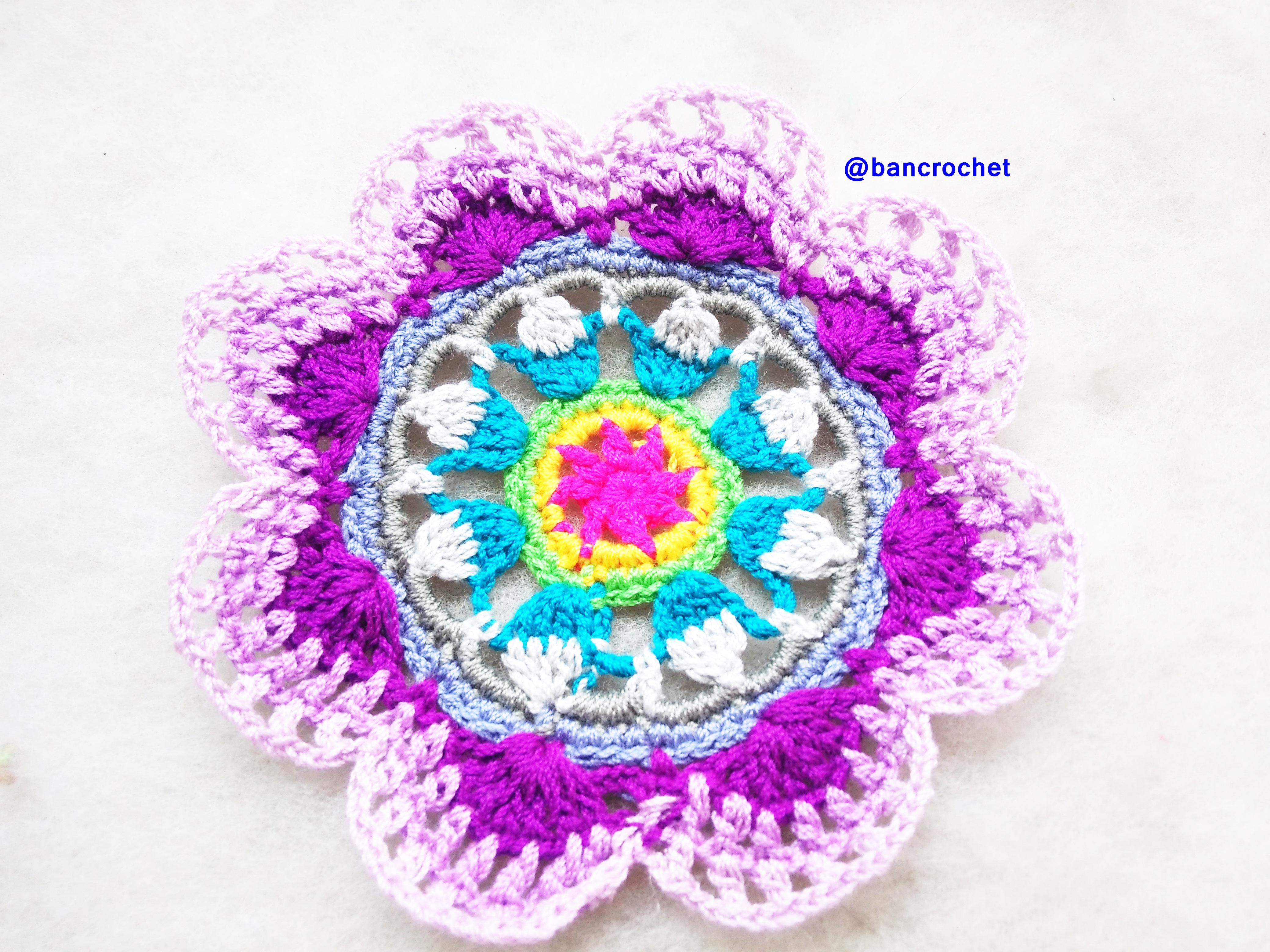 Bancrochet ที่รองแก้วถักโครเชต์ crochet coasters หลากสี 4 นิ้ว
