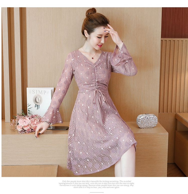 Dress4503 เดรสยาวลูกไม้ทรงสวย แขนยาวแต่งระบาย มีเชือกรูดกลางอกเก๋ๆ ดูมีดีเทล ผ้าลูกไม้เนื้อดีหนาสวยเกรดพรีเมียม งานดีผ้าสวยเหมือนราคาหลักพัน