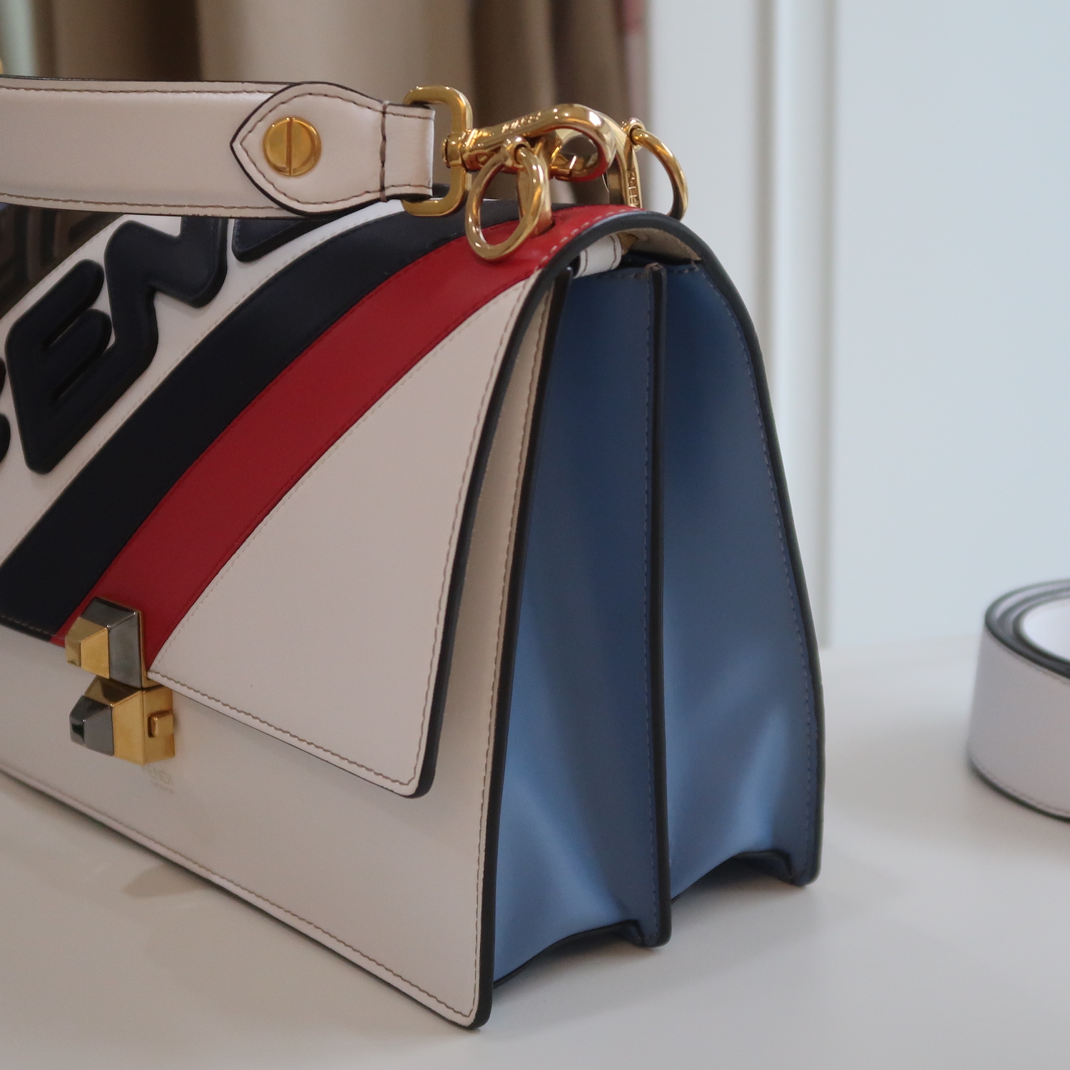 Fendi White Multicolor Calfskin Logo Mania Kan I Shoulder Bag
