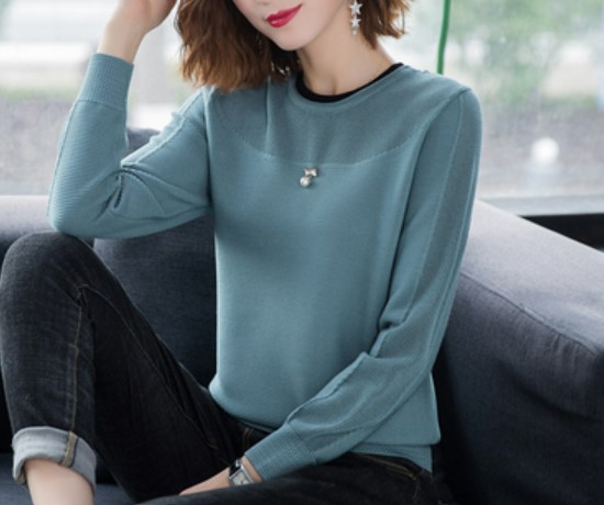 เสื้อยืด แขนยาว เสื้อถักนิตติ้ง สีพื้น แบบสวย ใส่เที่ยว เสื้อยืด แบบเอวจั้ม แขนจั้ม คอตัดสี เสื้อยืดแขนยาว ผู้หญิง ใส่เที่ยว 339718