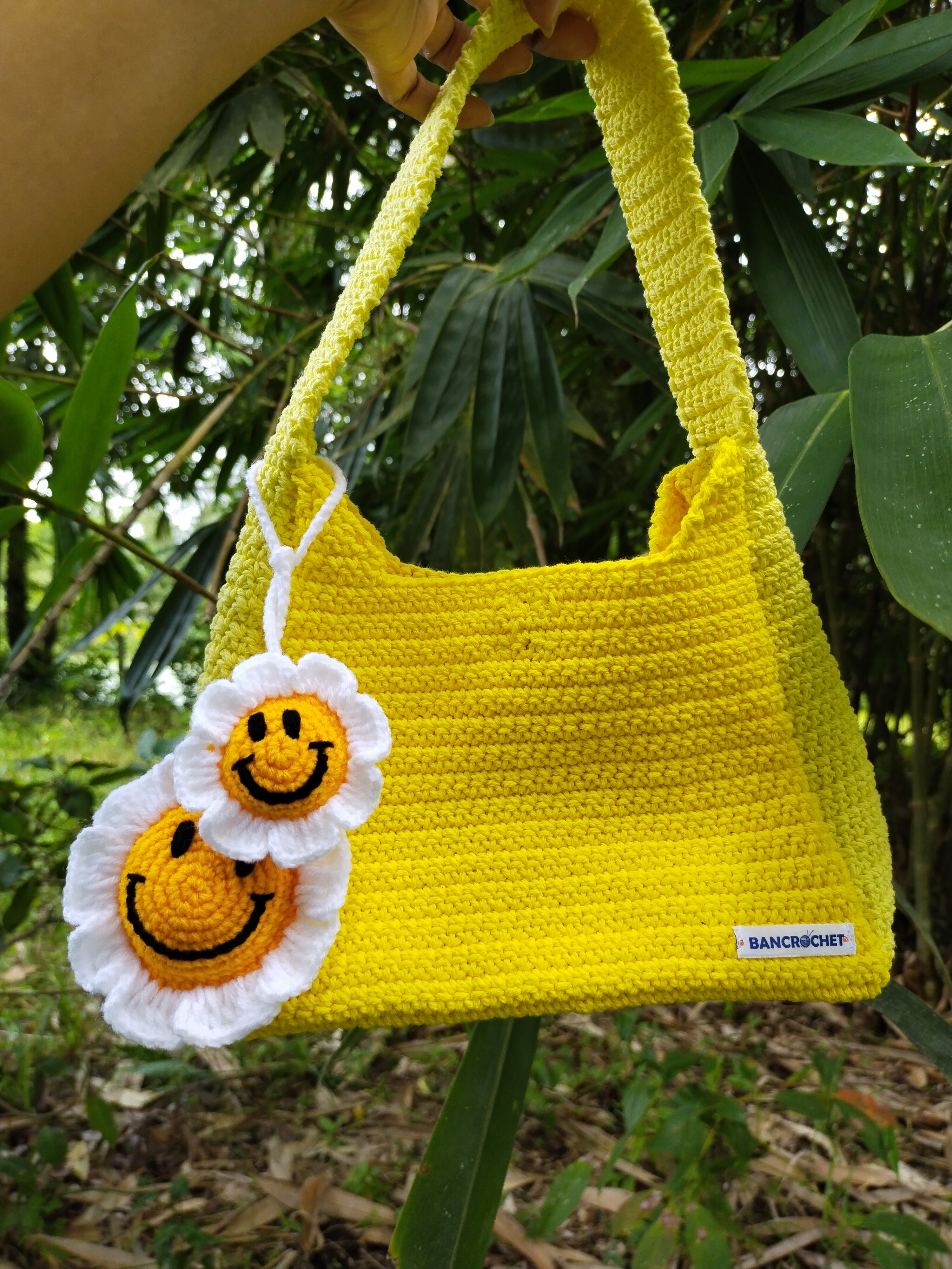 Bancrochet กระเป๋าถักโครเชต์ crochet bag เหลือง 8*5.5 สาย 7 inch