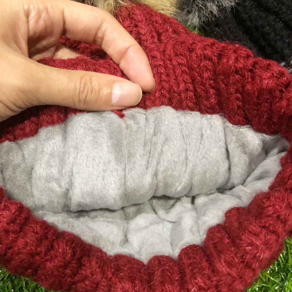 หมวกไหมพรมเนื้อนุ่ม แต่งแถบลาย ด้านในบุขนสั้นอุ่น พร้อมส่ง งานดีเลยจ้า