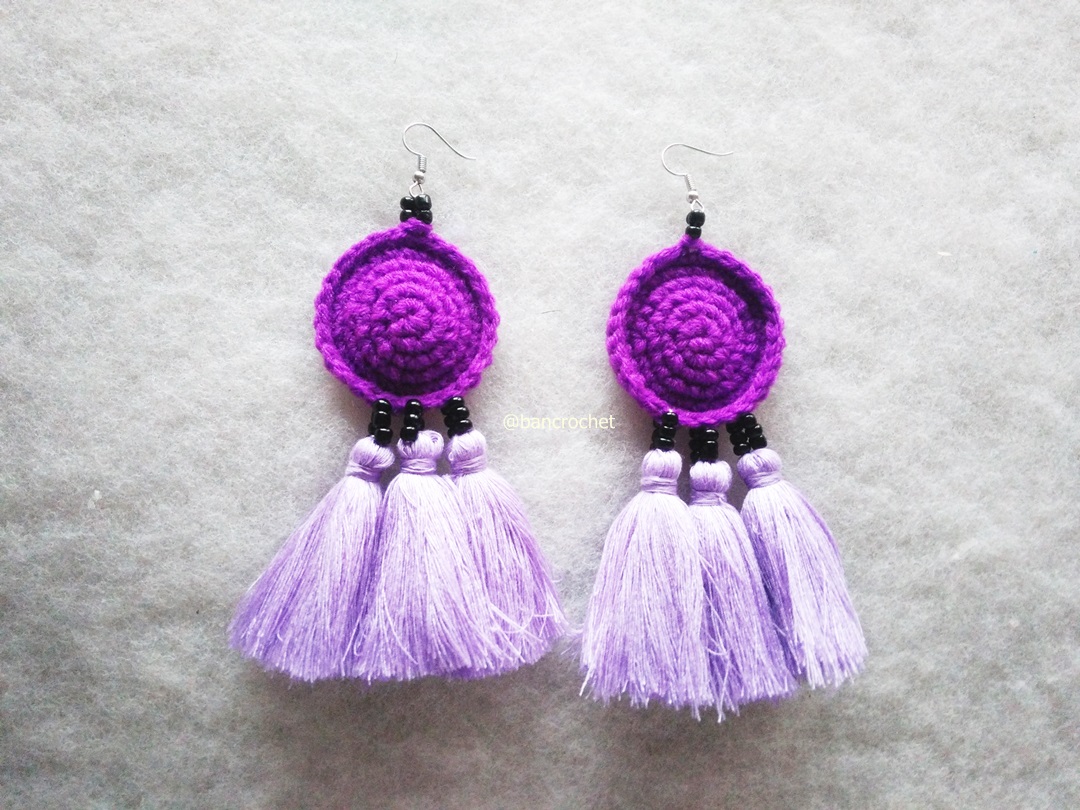 ต่างหูถักโครเชต์ crochet earrings หลากสี 5 นิ้ว