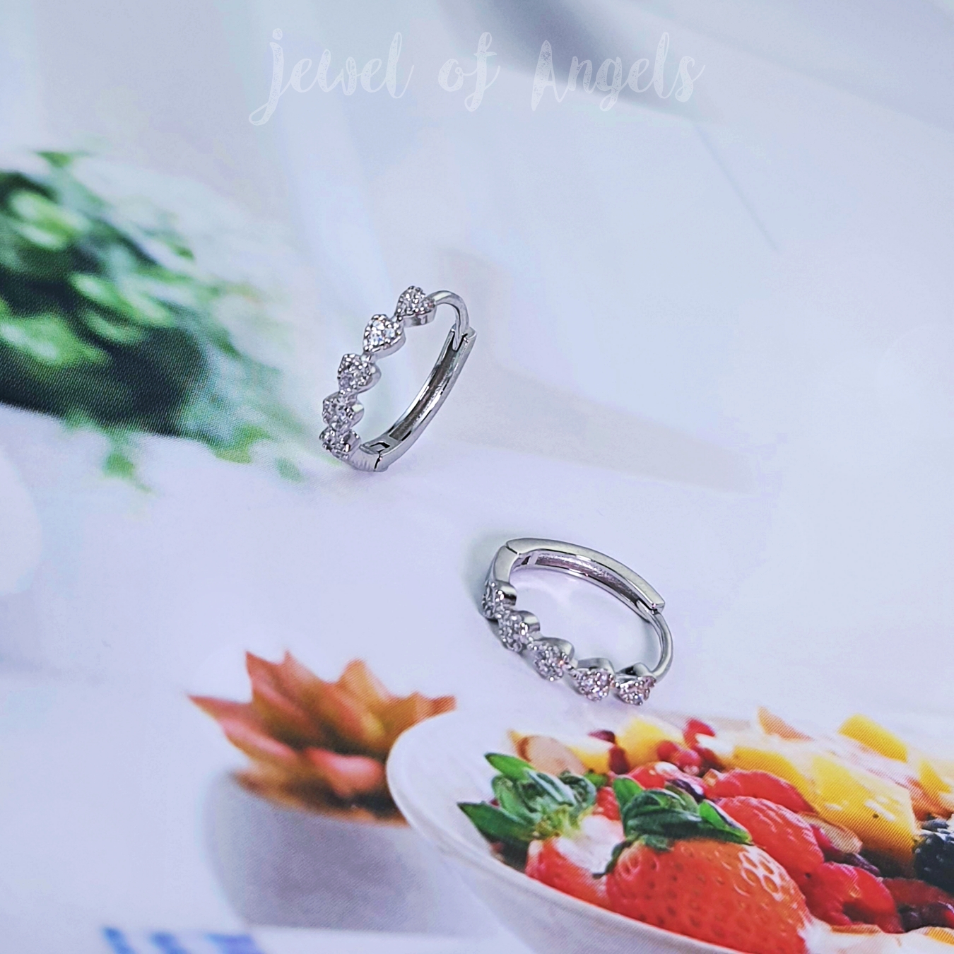 ต่างหูเงินแท้ S925 รุ่น Spell ต่างหูห่วงเพชรCZ รูปหัวใจ5ดวง สูง12mm ตุ้มหูเงินแท้ทั้งชิ้น Silver925