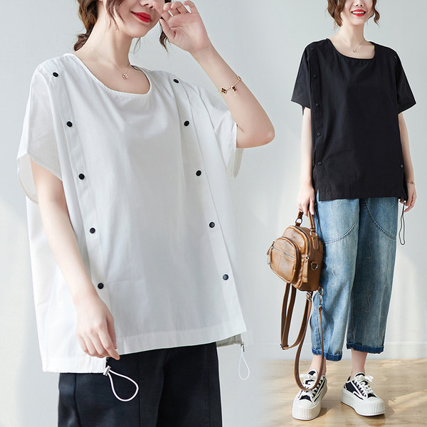 เสื้อลินินคนอ้วน เสื้อทีเชิ้ตคนอ้วนผู้หญิง เสื้อทีเชิ้ตตัวใหญ่ By Literary Plus size