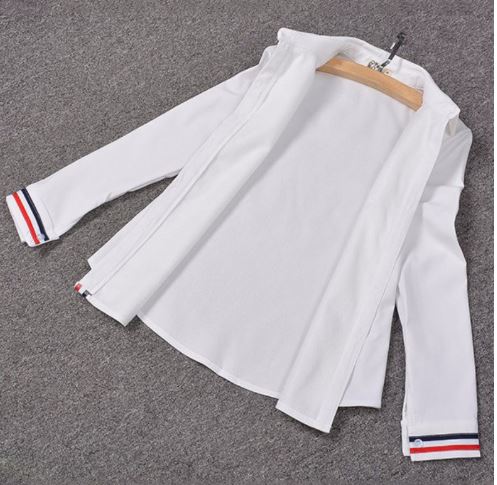 เสื้อเชิ้ตผู้หญิง เสื้อเชิ้ตแขนยาว ใส่ทำงาน เสื้อเชิ้ต สีขาว ตีลายเส้น สวย เท่ สไตล์ ผู้หญิงทำงาน s458071