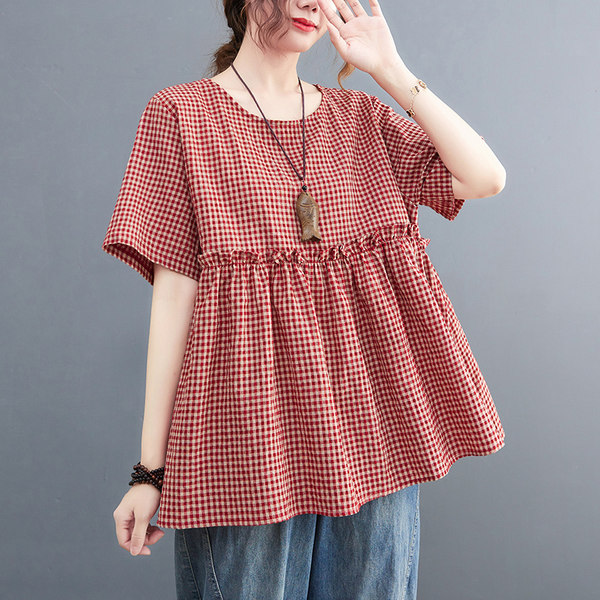 เสื้อลินินคนอ้วน เสื้อทีเชิ้ตคนอ้วนผู้หญิง เสื้อทีเชิ้ตตัวใหญ่ By Literary Plus size