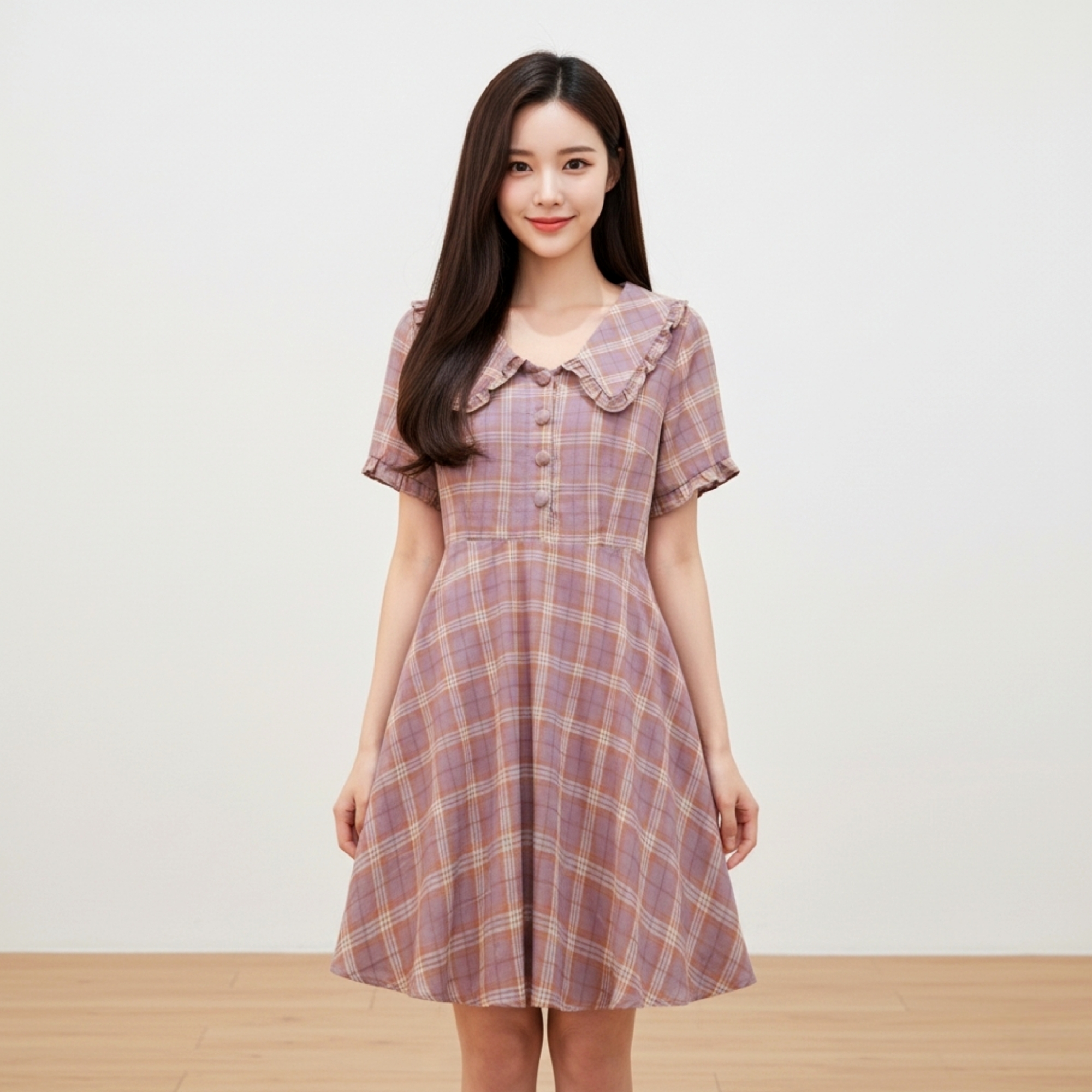 👗 Dress4592 เดรสลายสก็อตผ้าโพลีเนื้อนุ่ม ช่วยขับลุคให้อ่อนหวานละมุนดูน่าทะนุถนอมและดูน่ามองเป็นพิเศษ ด้วยโทนชมพูอมม่วงสไตล์ญี่ปุ่นแมทช์ได้หลายโอกาส