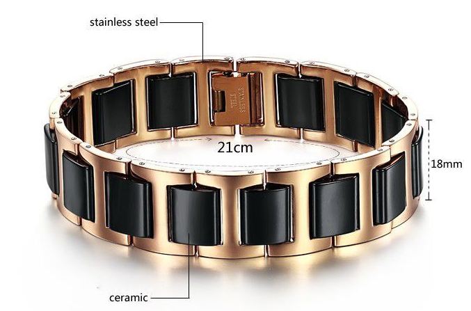 สร้อยข้อมือผู้ชาย 316L Stainless Steel ไม่ลอกไม่ดำ ผสมผสาน กับ เซรามิก สีเงิน ทอง ดำ Rose Gold เพิ่มความหรูหรา ให้กับข้อมือของคุณ 808373