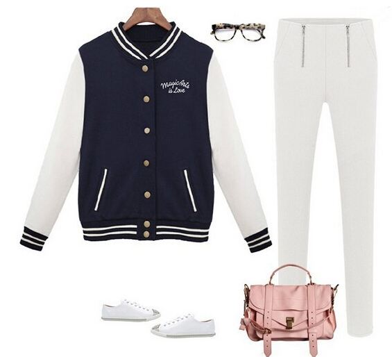 เสื้อ แจ็คเก็ต ผู้หญิง สไตล์ เสื้อ เบสบอล สีน้ำเงิน กรมท่า เสื้อ jacket แฟชั่น สาวยุโรป ใส่เที่ยว ใส่กันแดด แบบสวย ดีไซน์เก๋ 213836