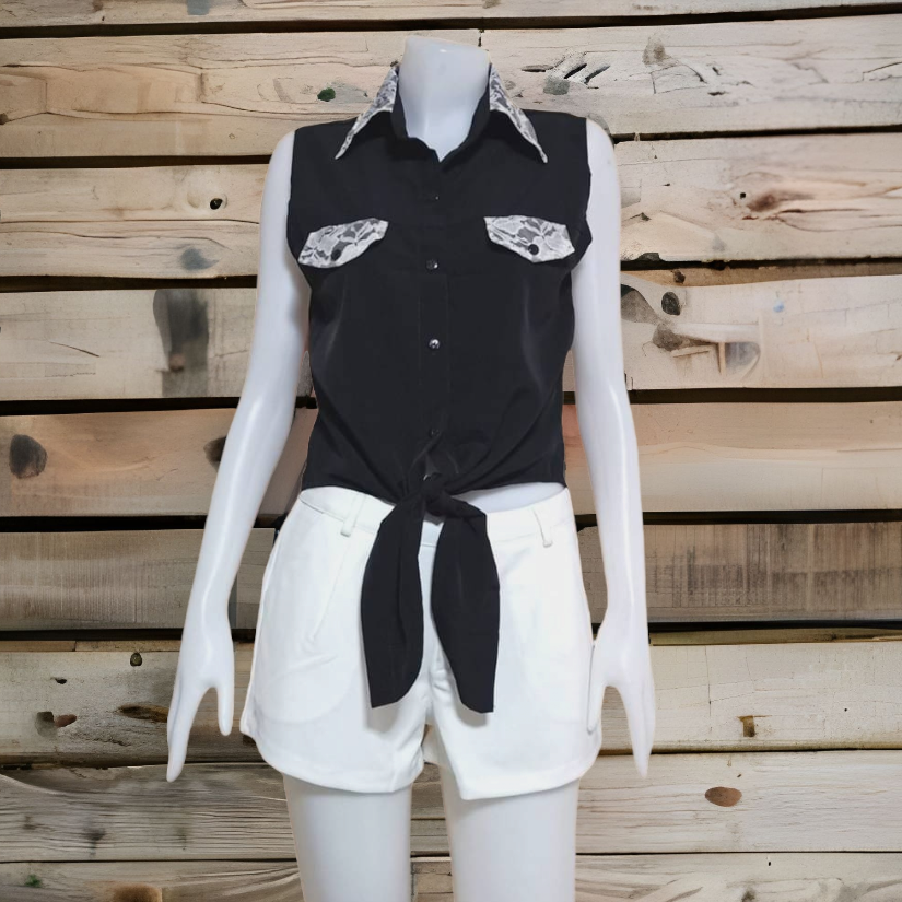 Blouse1691 เสื้อเชิ้ตแฟชั่นคอปกแต่งลูกไม้ ผูกเอว ผ้าหางกระรอกเนื้อดีนุ่มใส่สบายไม่ยับง่าย งานน่ารักแมทช์กับอะไรก็เข้า มี 3 สี ครีม, ดำ, ชมพู
