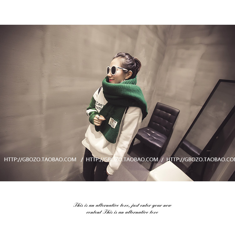 สีเขียว ผ้าพันคอ สไตล์เกาหลี ไหมพรม พร้อมส่ง