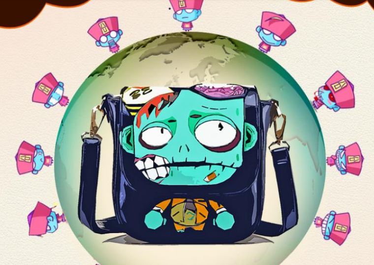 กระเป๋าสะพายข้าง Zombie การ์ตูน สีสัน น่ารักสดใส แฟชั่น ยอดฮิต กระเป๋าผู้หญิง ขนาดกลาง ลาย ซอมบี้ สีดำ ม่วง น้ำตาล น้ำเงิน 1922