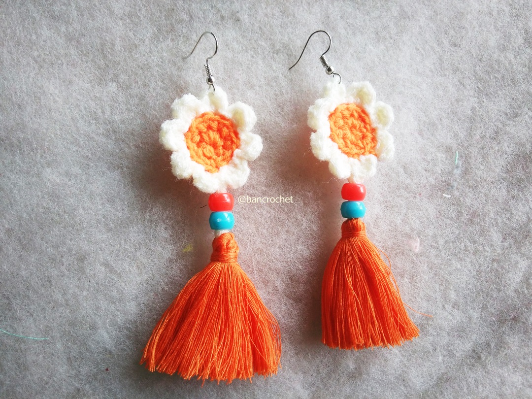 ต่างหูถักโครเชต์ crochet earrings หลากสี 4-6 นิ้ว