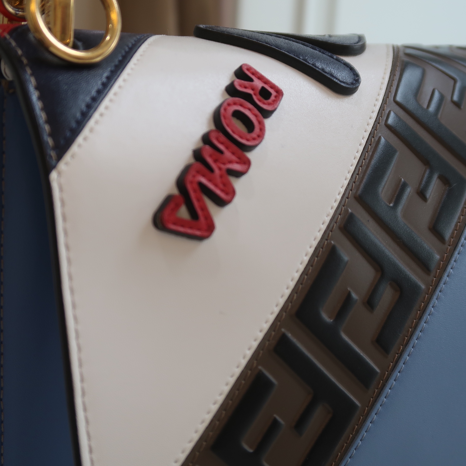 Fendi White Multicolor Calfskin Logo Mania Kan I Shoulder Bag