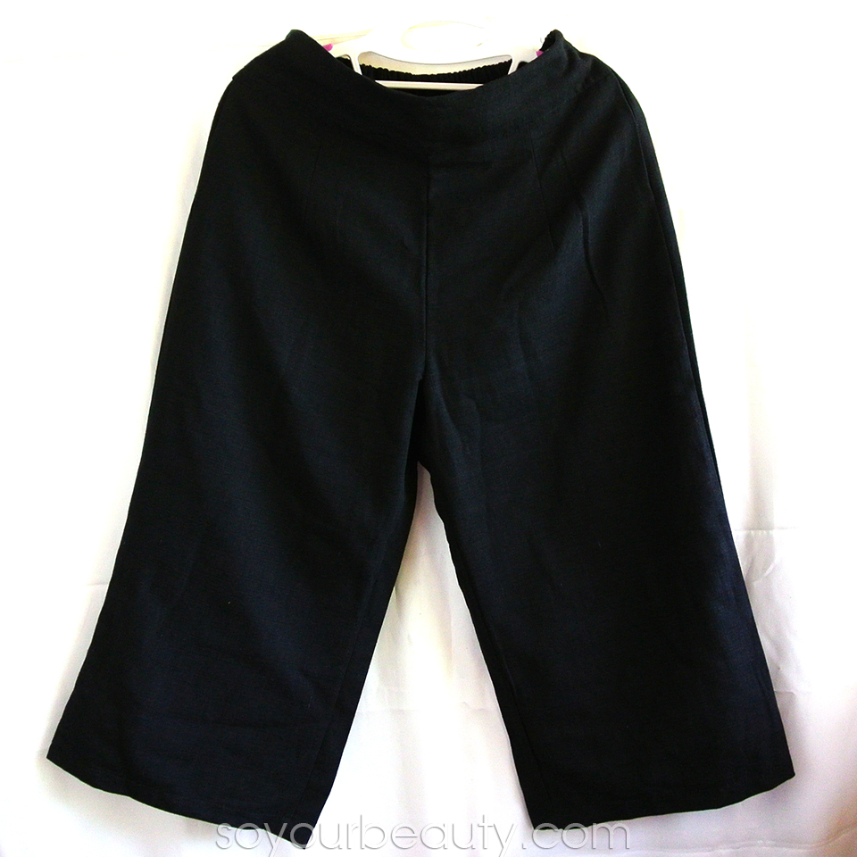กางเกงขากว้างผ้าลินินสีดำ เนื้อหนาพอดี ไม่บาง
