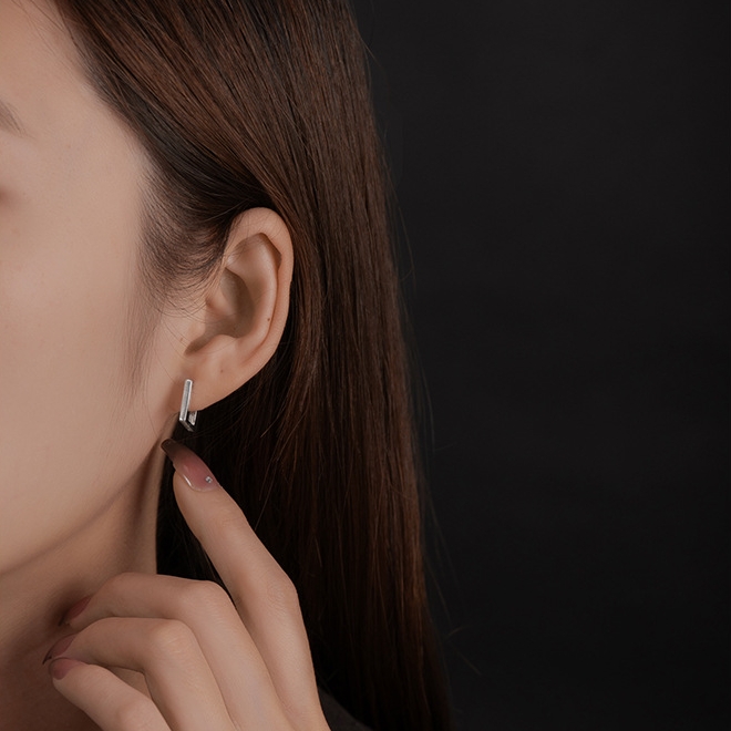ต่างหูเงินแท้ทั้งชิ้น S925 รุ่น Square ต่างหูห่วงเล็กสี่เหลี่ยม มินิมอล 9.6mm ตุ้มหูเงินแท้ Silver925