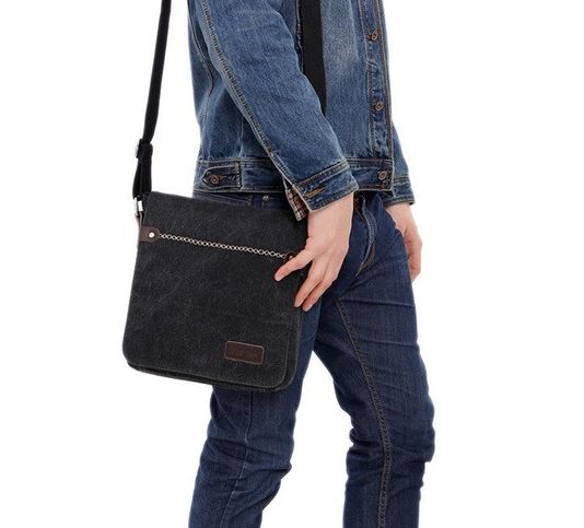 กระเป๋าสะพายข้าง กระเป๋า ผ้าแคนวาส ผ้ายีนส์ ผู้ชาย ใส่ของกระจุกกระจิก กระเป๋าสะพาย แนวตั้ง ใส่ Ipad ได้ แต่ง ตะเข็บ แบบเท่ ๆ มีดีไซน์ 713125