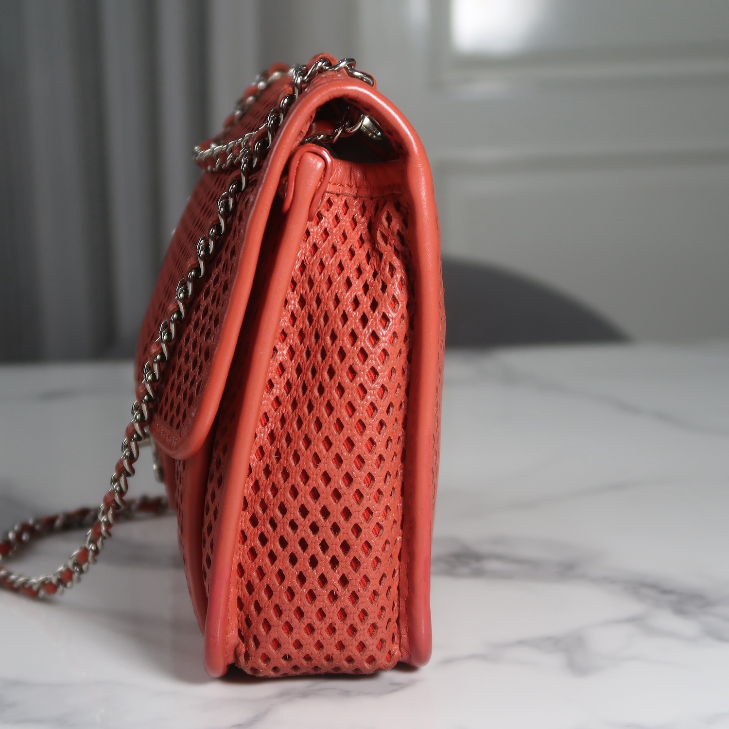 Chanel Red Perforated Calfskin Small Up In The Air Flap
