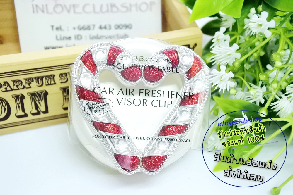 Bath & Body Works / Car Fragrance Holder (Candy Cane Heart) *Visor Clip
