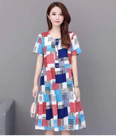 ชุดเดรส ตัวยาว เดรส ผ้า cotton แขนสั้น กระโปรงบาน เดรส สวย ๆ ใส่สบาย ๆ หน้าร้อน แฟชั่น เดรส แบบน่ารัก ๆ 916390